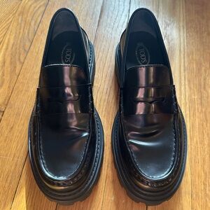 Tod’s Gomma Pesante Leather Lug Sole Penny Loafers - Ladies Size 36